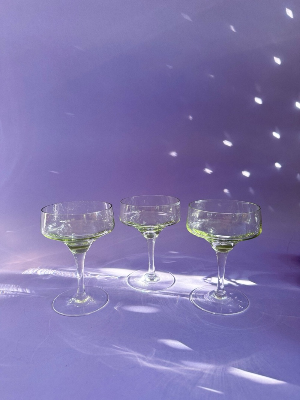 Set of 3 SASAKI Harmony Green Champagnes Coupes, MCM
